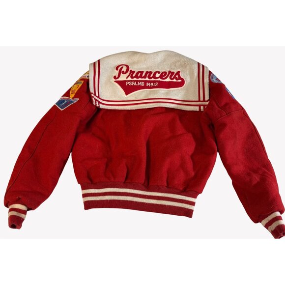 VTG Red Wool Letterman Jacket With HP and Dance Team Patches DeLONG Sz Small - Picture 2 of 16
